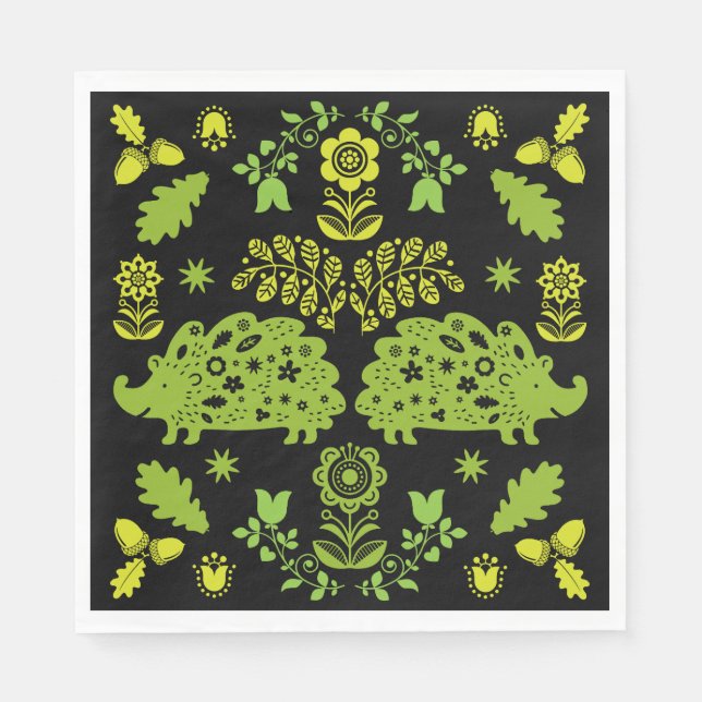 Hedgehog Folk Art Napkin (Front)