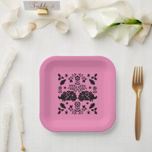 Hedgehog Folk Art Paper Plate
