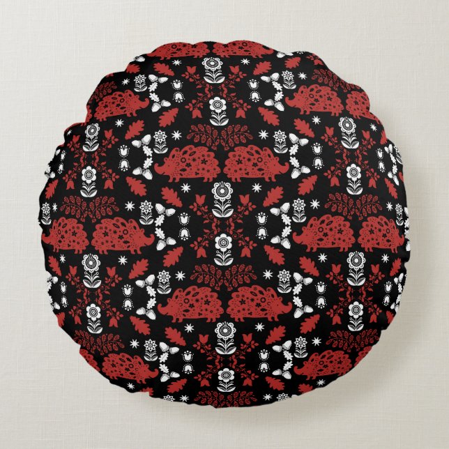 Hedgehog Folk Art Round Cushion (Front)