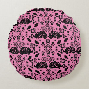 Hedgehog Folk Art Round Cushion