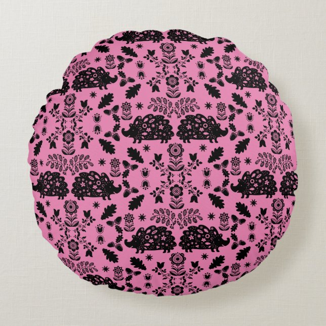 Hedgehog Folk Art Round Cushion (Front)
