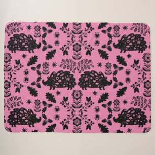 Hedgehog Folk Art Sherpa Blanket