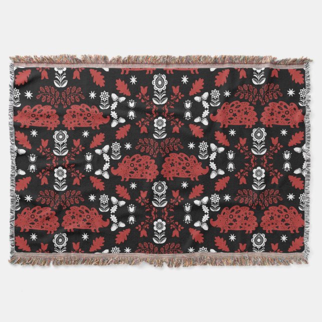 Hedgehog Folk Art Throw Blanket (Front)
