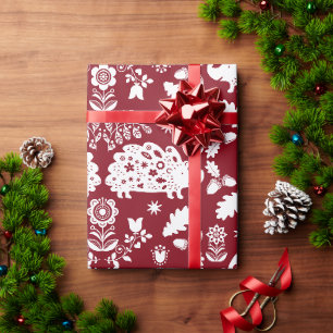 Hedgehog Folk Art Wrapping Paper