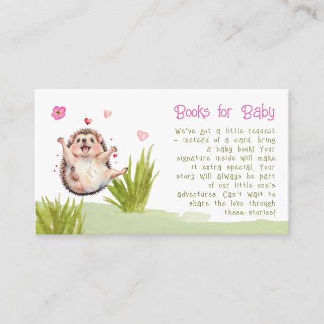 Hedgehog Fun Garden Party Books for Baby Shower  Enclosure Card (Front)