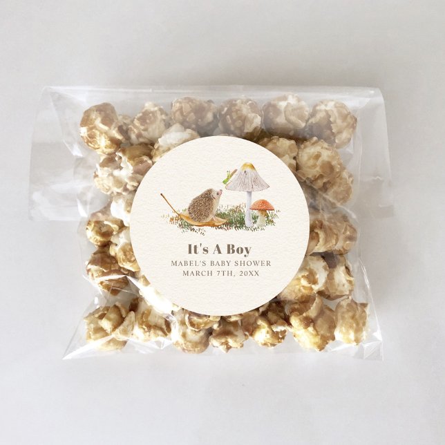 Hedgehog Grasshopper Mushroom Woodland Baby Shower Classic Round Sticker (Creator Uploaded)