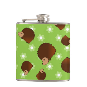 Hedgehog green flowers hip flask
