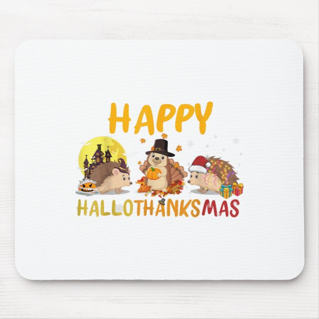 Hedgehog Happy Fall Autumn Christmas Halloween Tha Mouse Pad (Front)