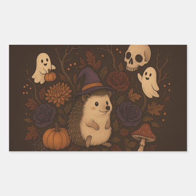 hedgehog haunted forrest 2 rectangular sticker (Front)
