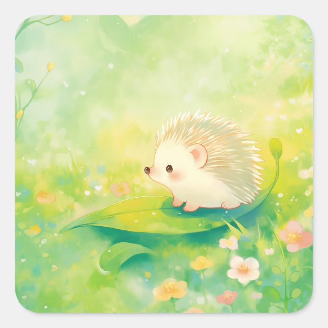Hedgehog Haven in a Dreamy Garden Square Sticker (Front)