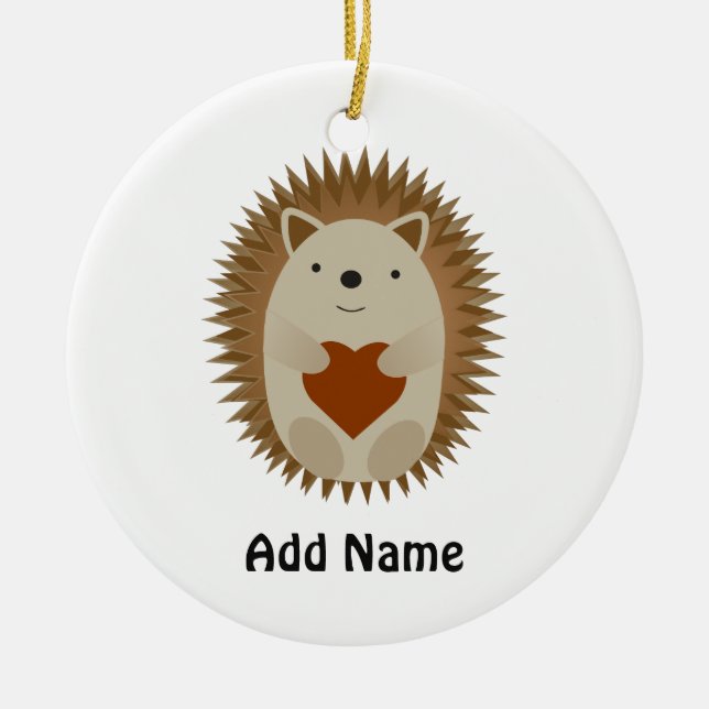 Hedgehog Heart Ceramic Ornament (Front)
