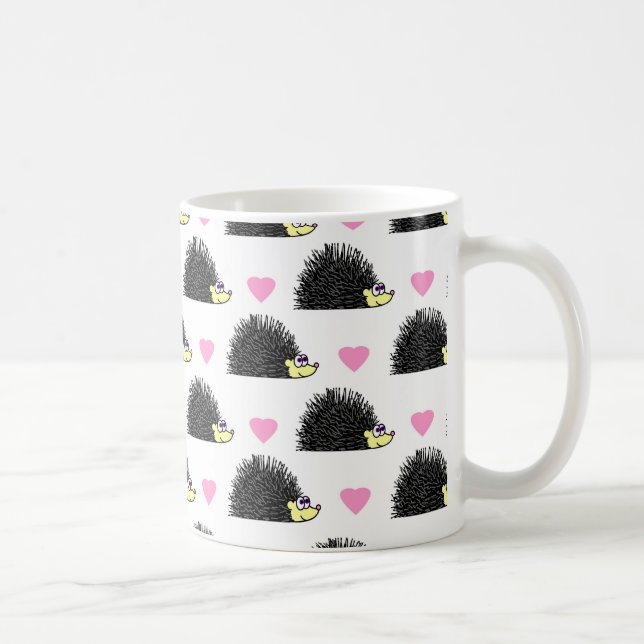 Hedgehog Heart Pattern White Coffee Mug (Right)