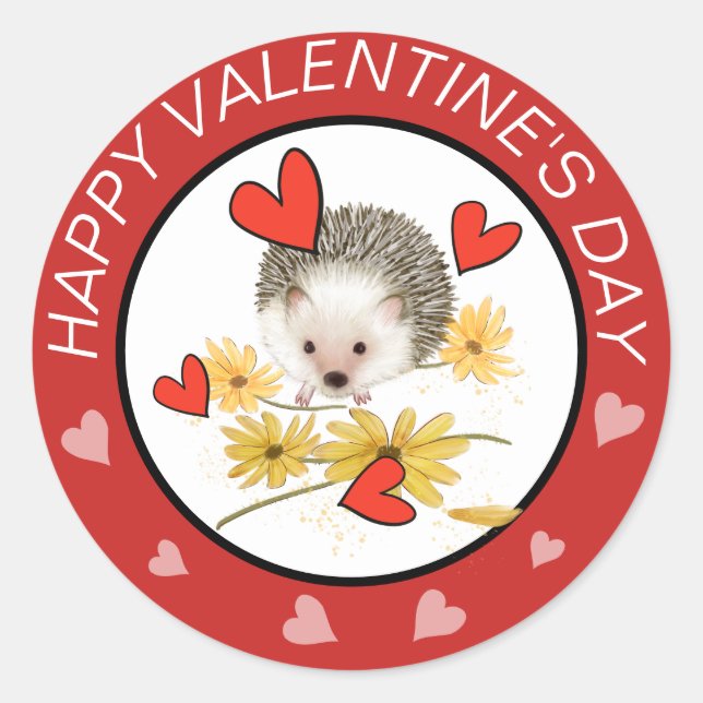 Hedgehog Hearts Valentines  stickers (Front)