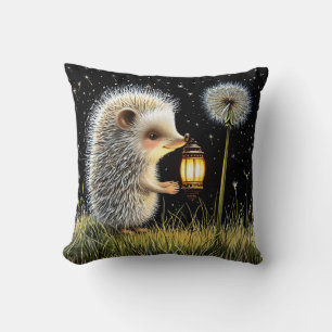 Hedgehog Holding Lantern Next to Dandelion Cushion