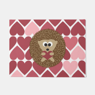 Hedgehog Hugging a Heart with a Heart background Doormat