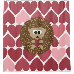 Hedgehog Hugging Heart With Heart Background Shower Curtain