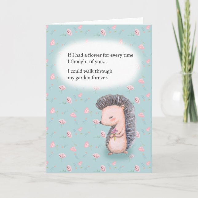 Hedgehog I love you Anniversary Valentine's day Card (Front)