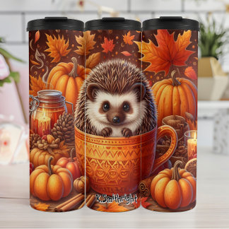 Hedgehog in a Fall Teacup Thermal Tumbler