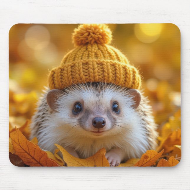 Hedgehog In Autumn Leaves Mouse Pad (Front)