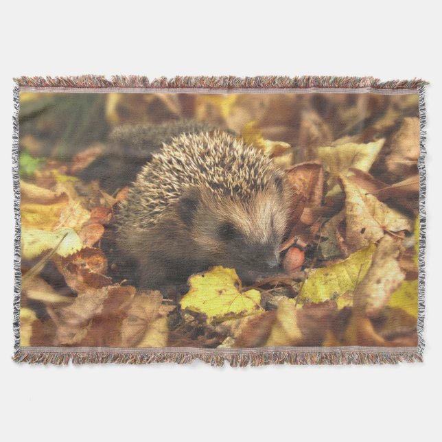 Hedgehog In Autumn Throw Blanket (Front)