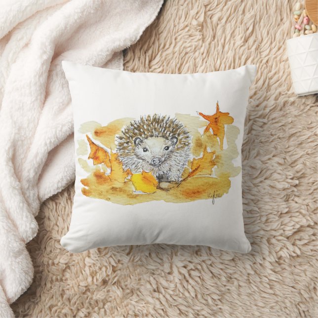 Hedgehog In Fall Leaves Cushion (Blanket)
