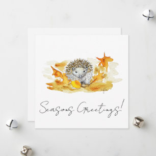 Hedgehog In Fall Leaves Holiday Card