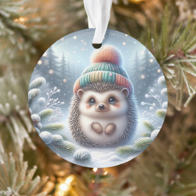 Hedgehog in Rainbow Knit Ornament (Tree)