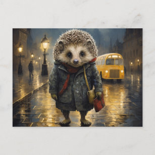Hedgehog in the fog watercolor design postcard