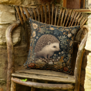 Hedgehog in the Forest William Morris style Cushion
