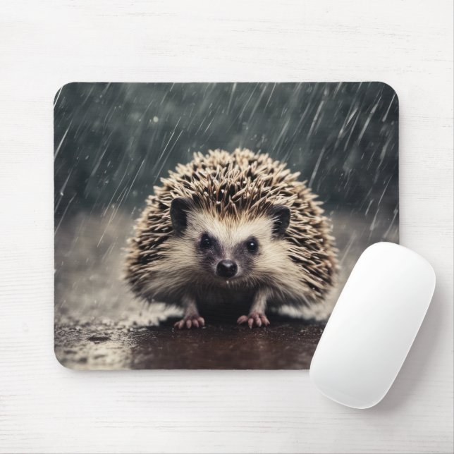 Hedgehog In The Rain Mouse Pad (With Mouse)