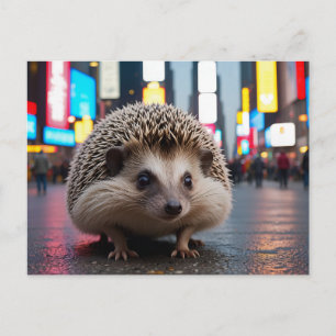 Hedgehog in Times Square Holiday Postcard