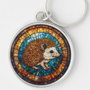 Hedgehog Intricate Stained Glass Art Key Ring