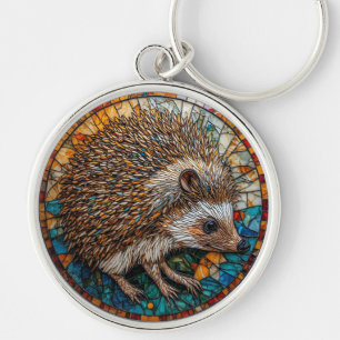 Hedgehog Intricate Stained Glass Art Key Ring