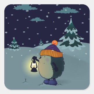 Hedgehog Jan in the winter night Square Sticker
