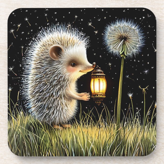 🦔 Hedgehog Lantern Night Garden Glow 🌼 Coaster (Front)