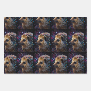 Hedgehog Love in Every Heartbeat Wrapping Paper Sheet