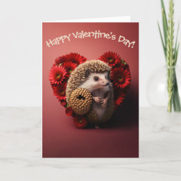 Hedgehog Love with Flowers for Valentine's Day Holiday Card