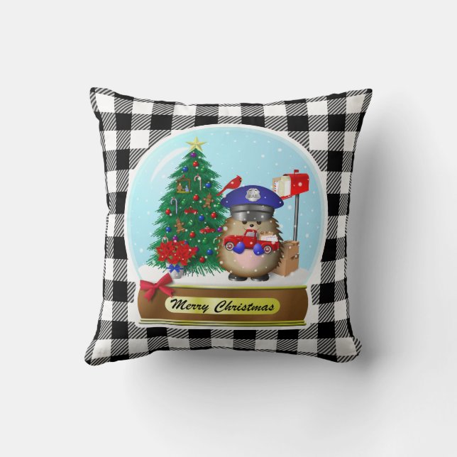 Hedgehog Mail Carrier Snow Globe  Cushion (Back)