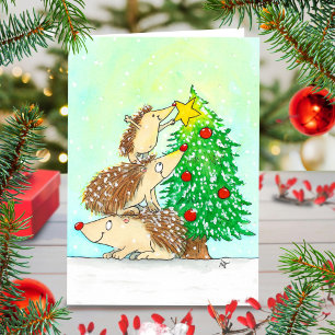 Hedgehog Merry Christmas greeting card by N. Janes