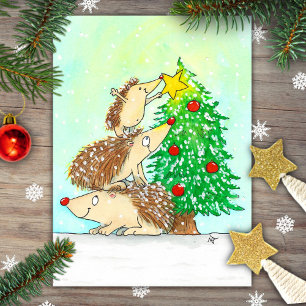 Hedgehog Merry Christmas postcard by N. Janes