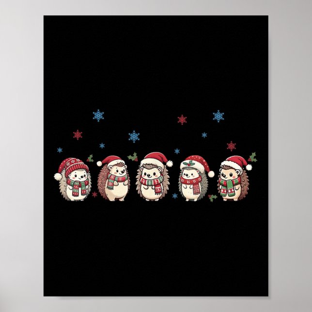 Hedgehog Merry Christmas Sweater, Hedgehog Santa X Poster (Front)