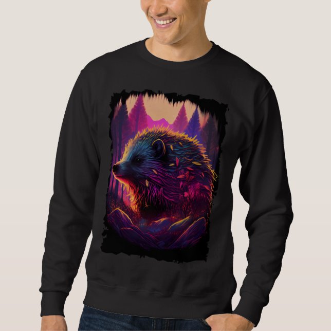 Hedgehog mountains sunset retro 70s vintage  3 sweatshirt (Front)
