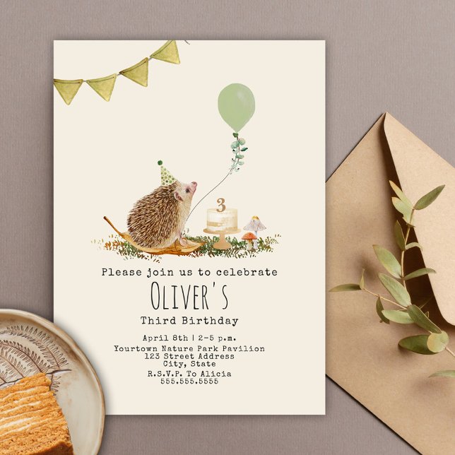 Hedgehog Mushroom Balloon Forest Birthday Invitation (Creator Uploaded)