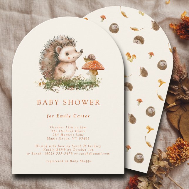 Hedgehog Mushroom Woodland Fall Gender Neutral Invitation (Creator Uploaded)