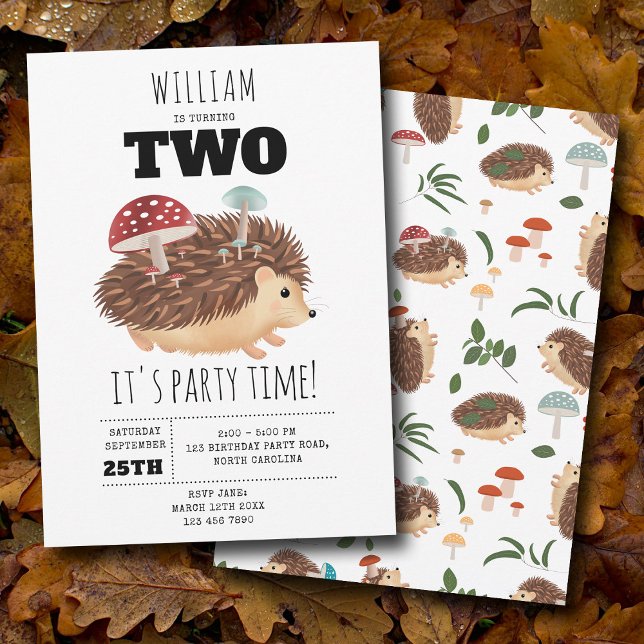 Hedgehog Mushroom Woodland Forest Funny Birthday Invitation (Hedgehog Mushroom Woodland Forest Funny Birthday Invitation)