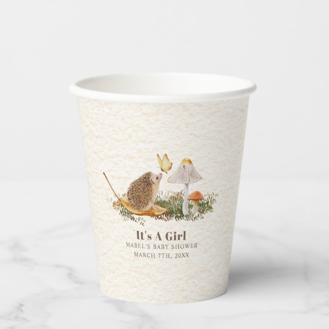 Hedgehog Mushroom Woodland Nature Baby Shower  Paper Cups (Front)