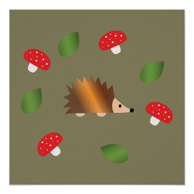 Hedgehog Mushrooms and Leaves Poster (Front)