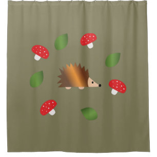 Hedgehog Mushrooms and Leaves Shower Curtain