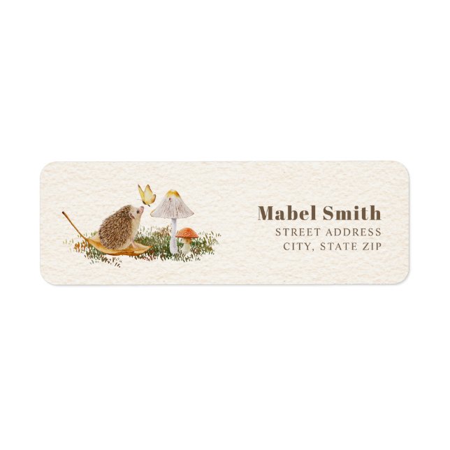 Hedgehog Mushrooms Butterfly Baby Shower Return Address Label (Front)