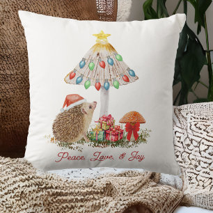 Hedgehog Mushrooms Woodland Christmas Cushion